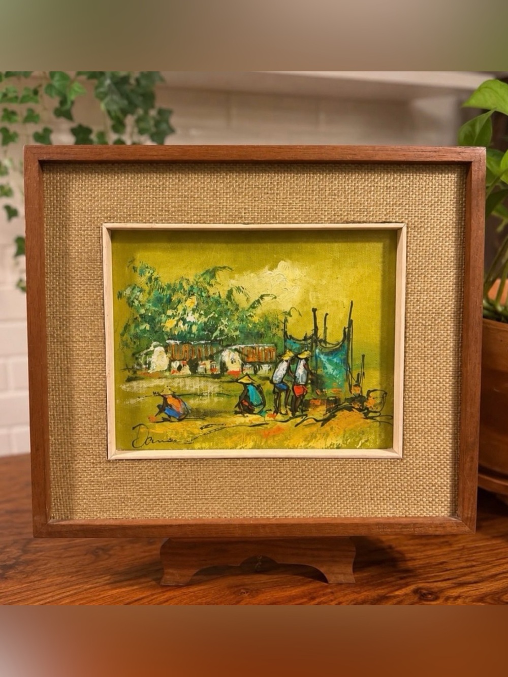 Vintage Original Signed Oil Painting in Handmade Wood Frame